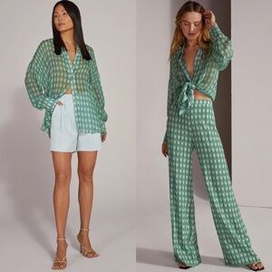 NWT FAVORITE DAUGHTER Retro Mosaic Print Sheer Chiffon Button Up Friday Shirt XS